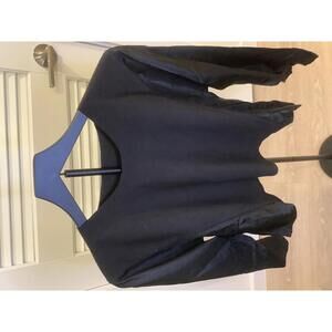 Paper Temples Round Neck Satin Sleeve Boxy Knit Top Pullover Black Luxury Small